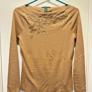 Embroidered Tan Women's Top